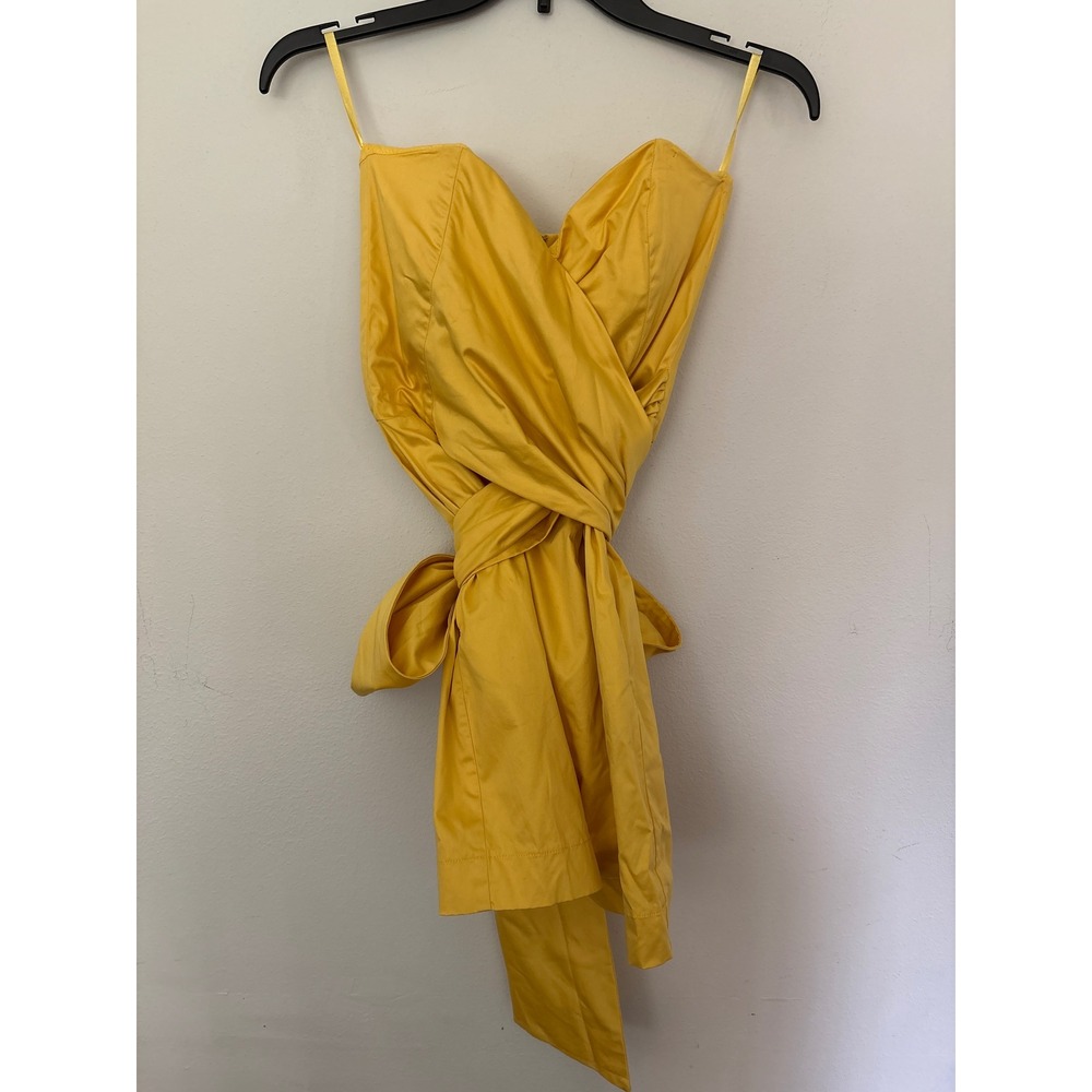 French Connection Mini Dress Womens 4 Yellow Excellent Bow Back Strapless Wrap